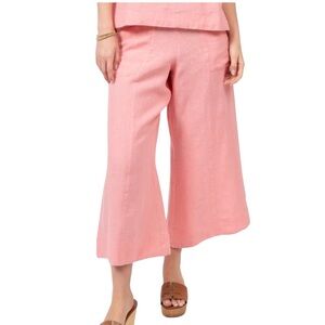 Ivy Jane Pink 100% Linen High Waisted Wide Leg Crop Pants - Size M